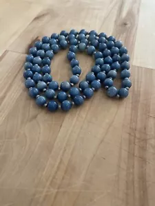 Collana di perle vintage blu naturale liscio lucido tondo boho terroso - Foto 1 di 4