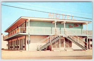 TARJETA POSTAL VINTAGE DEWEY BEACH DELAWARE SEA-ESTA MOTEL ROSA Y TURQUESA AÑOS 50-60 - Imagen 1 de 2