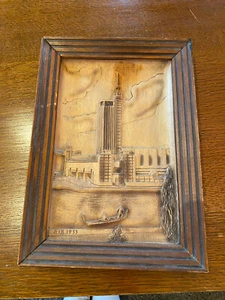 Rare Hand Carved 1933 Worlds Fair Picture Chicago Picture - Picture 1 of 10