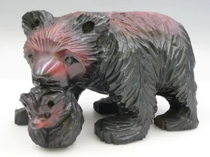 Estatuilla Estatua Vintage Japonesa de Madera Hokkaido Oso y Oso Niño de Hokkaido - Imagen 1 de 11