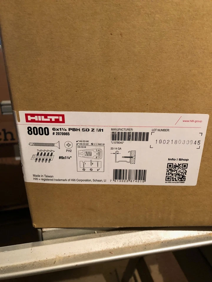 Hilti 2070965 6 x 1 1/4" PBH SD Z M1 Phillips Drive Collated Drywall Screws