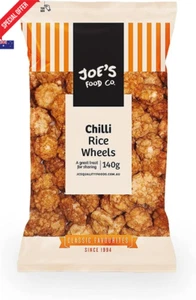 Joe's Food Co. Chilli Rice Wheels 140g – Spicy Crunchy Snack, Australian Made - Picture 1 of 12