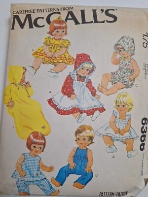 Baby Doll Clothing 15 1/2" 17" McCalls 6366 Sewing Pattern Cut VTG Dress Bonnet - Image 1 of 4
