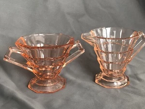 INDIANA GLASS Depression Glass Art Deco Tea Room Pink Creamer and Open Sugar Set - Picture 1 of 3