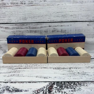 Fichas de póquer vintage Cavendale Harvite 11/2 pulgadas rojo blanco azul amarillo 2 cajas - Imagen 1 de 9