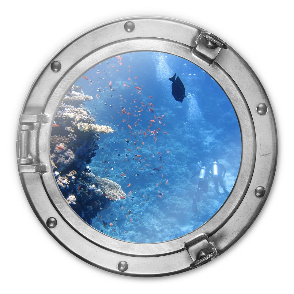 Glasbild rund 3D-Optik Bullauge - Zwei Taucher WANDBILD aus ESG SICHERHEITSGLAS - Bild 1 von 1