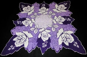 Vintage Hankie Shades of Lavender & Purple Rose Floral Scalloped - Picture 1 of 2