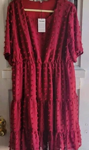 Telinvey Swiss Dot Red Chiffon Dress Short Sleeve Womens Plus Size 3XL NWT - Picture 1 of 5