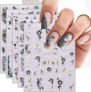6 Sheets 3D Embossed Spring Flower Nail Art Stickers Decals Self-Adhesive Pegati - Picture 1 of 12