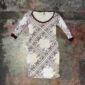 Jean Paul GAULTIER geometrisches Boho Kleid Shirt rot beige U-Ausschnitt - Bild 1 von 9