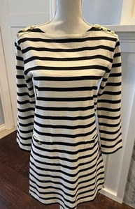 J Crew Classic Striped Shift Dress With Gold Button Accents & Front Pockets XS - Picture 1 of 10