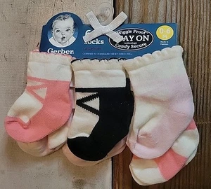 Gerber Baby Girl 6 Pair Socks Wiggle Proof Stay On Pink Multi Ballet Size 0-6 Mo - Picture 1 of 5