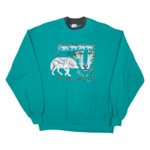 Vintage JERZEES Wolf Womens Sweatshirt Green 90s L - Picture 1 of 6