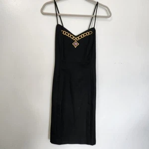 Vintage Unbranded Black Spaghetti Strap Dress With Embroidery Size 10 Union Made - Picture 1 of 8