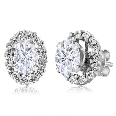 Lab Created Diamond Earring Jackets For 6*4 mm Studs 14k White Gold Plated 2 CT - Image 1 of 4