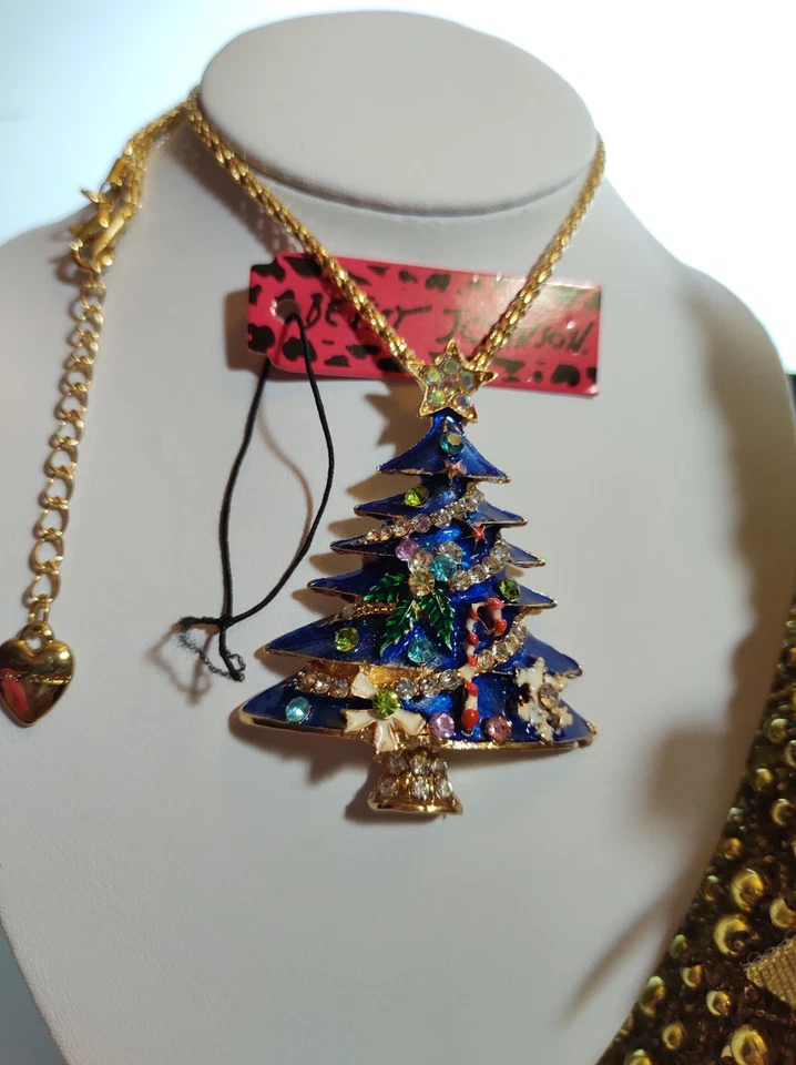 Betsey Johnson Blue Rhinestone Christmas Tree Necklace - Image 1 of 4