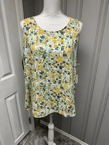Camicetta donna gialla blu floreale senza maniche LC Lauren Conrad nuova con etichette, taglia XL - Foto 1 di 7