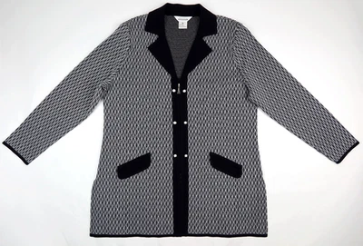 Exclusively Misook Black White Diamond Stitch Accent Full Zip Tunic Jacket Sz XL - Image 1 of 4