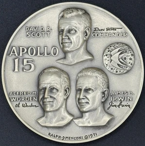 APOLLO 15 MEDALLIC ART CO HIGH RELIEF .999 FINE LARGE SILVER MEDAL 4.7 OZS - Picture 1 of 2