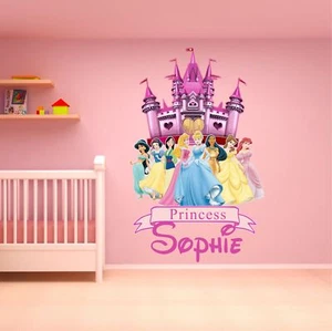 DISNEY PRINCESS CASTLE PERSONALISED WALL STICKER GIANT pink decal art UK SELLER - Picture 1 of 4