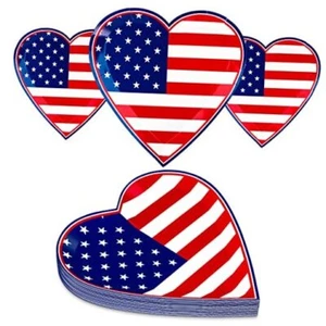 4th of July Party Plates,50pcs Bulk Independence Day Plates of Patriotic Heart - Picture 1 of 7