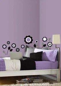 Black & Purple Floral Flowers Appliques Peel & Stick Wall Mural - Picture 1 of 2