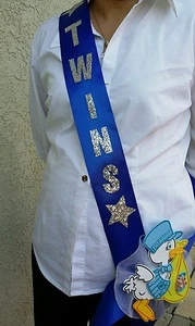1 *TWINS Baby Shower MOM TO BE SASH*Blue/BOYS, Ribbon favors,Party supply,gift - Picture 1 of 9