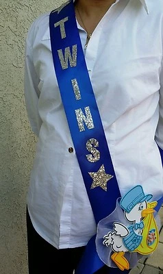 1 *TWINS  Baby Shower MOM TO BE SASH*Blue/BOYS, Ribbon favors,Party  supply,gift - Image 1 of 4