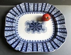 Cauldon Flow Blue Platter Corinthian Flute Charger Antique Stoneware Blue White - Picture 1 of 19