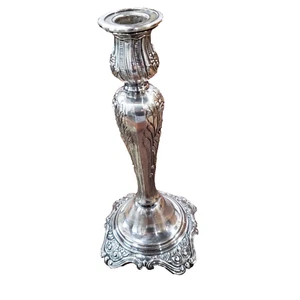 Vintage Heavy Ornate Silverplate Over Brass Taper Candle Holder 10" Art NOUVEAU - Picture 1 of 12