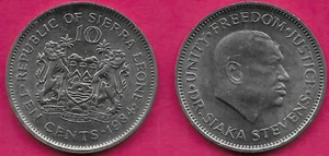 SIERRA LEONE 10 CENT 1984 UNC KOPF VON DR.SIAKA STEVENS RECHTS, WERT ÜBER ARMEN,S - Bild 1 von 1