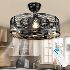 20" Ceiling Fan with Light Remote Control Cage Chandelier Lamp 3 Speeds Wind - Picture 1 of 8