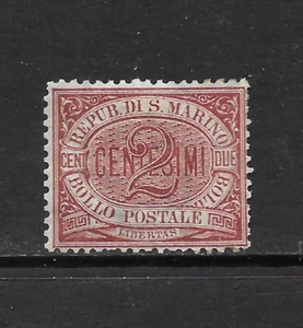 SAN MARINO SCOTT 3 MH FINE - 1895 2c CLARET ISSUE - NUMERAL OF VALUE - Picture 1 of 2