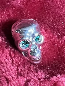 SKULL SKELETON HEAD Pendant Charm 925 silver Green eyes ideal handbag lucky - Picture 1 of 13