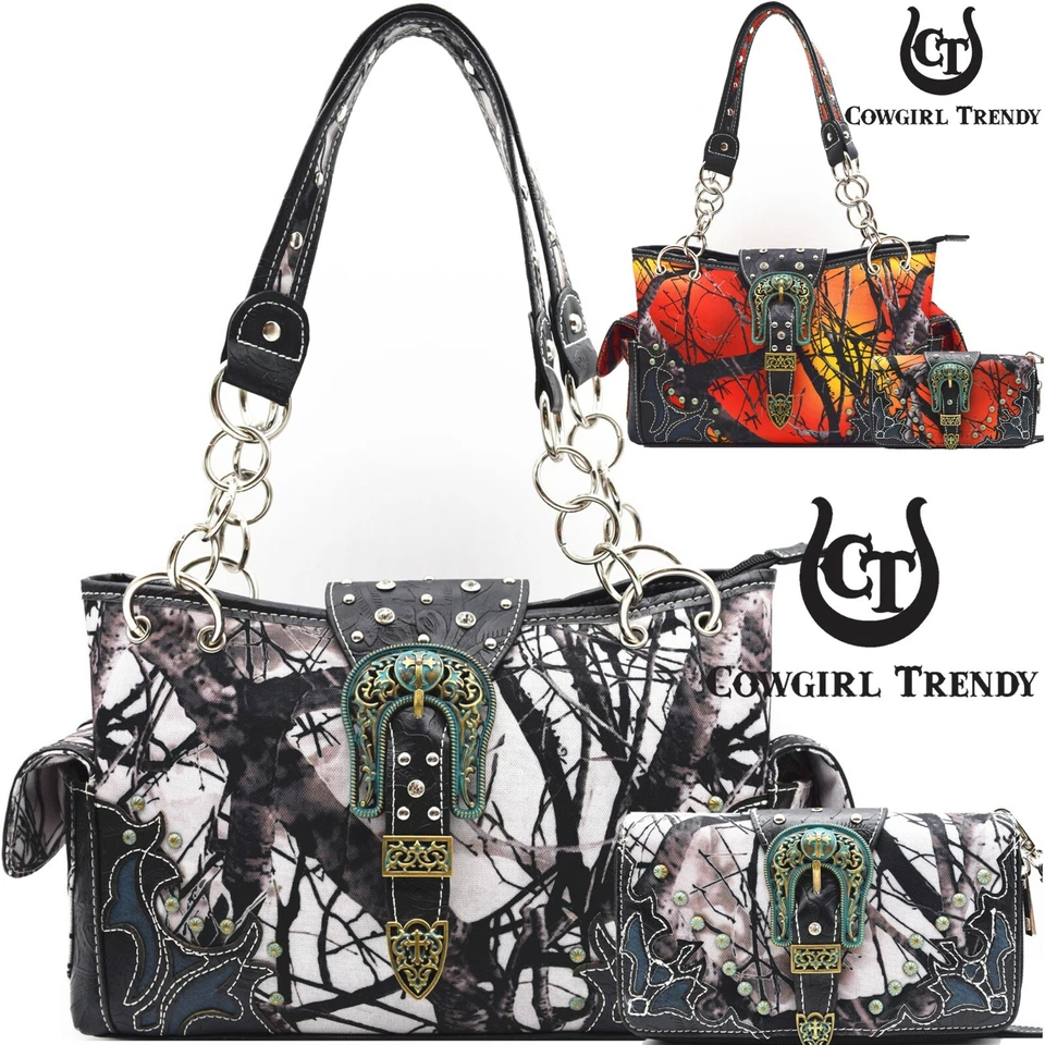 Camuflaje Hebilla Tachuelas Mujeres Bolsos de Mano Cartera de Transporte Oculto Bolso de Hombro Cartera Foto 1 de 1