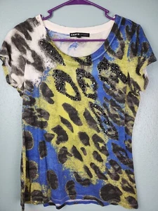 Chaus Sport Embellished Multicolor Leopard T-Shirt Size XL GUC - Picture 1 of 6