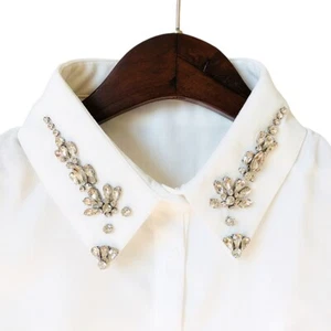 Gargantilla camisa falsa de gasa con cuello falso desmontable de cristal para mujer - Imagen 1 de 3