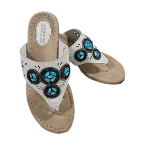 CROFT & BARROW SOLE SENSE ABILITY WHITE LEATHER THONG JEWEL WEDGE SANDAL 8 - Picture 1 of 7