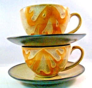 Pier 1 Imports Cup and Saucer Set of Two 2 Cups Kioko Stoneware Hand painted Tea - Picture 1 of 9