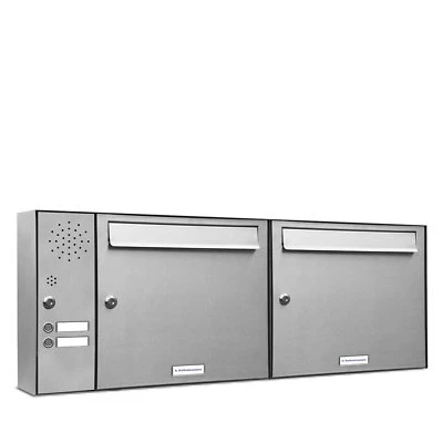 2er Premium Edelstahl Briefkasten Außen mit Klingel Links Wand Postkasten 2x1 - Bild 1 von 4
