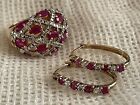 Gold over Sterling Silver Ruby Dome Ring size 6 Ross Simmons + Earrings Lot