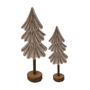 Set 2 Mini Alberi di Natale in Feltro Grigio Marrone con Base in Legno - Foto 1 di 5