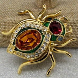 KENNETH J LANE KJL JUWELENBESETZTER KÄFER BROSCHE ANSTECKNADEL BUCHSTÜCK SELTEN NEU IM KARTON - Bild 1 von 10