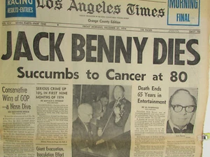 JACK BENNY DIES December 27, 1974 L. A. Times Death Obit Newspaper - Picture 1 of 11