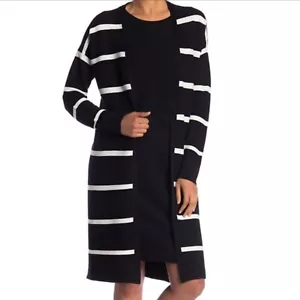 Lafayette 148 size XS Long Cardigan Sweater Black White Stripes Lightweight - Picture 1 of 16