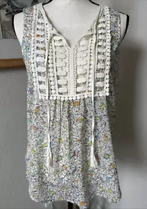 Meadow Rue by Anthropologie Whimsical Boho Bird Tank Top Sleeveless Size Small - Picture 1 of 5
