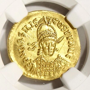 Gold AV Solidus Basiliscus Roman Empire 475-476 AD Certified NGC Ch XF Rare! - Picture 1 of 6