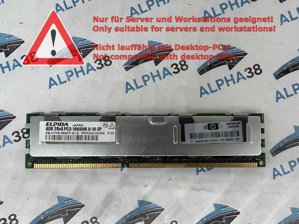 ELPIDA 4 Go DDR3-1333 PC3-10600R EBJ41HE4BAFP-DJ-E CL9 2Rx4 ECC REG Serveur RAM - Photo 1/1