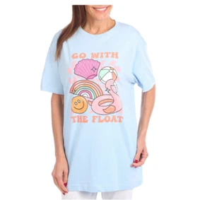 VIOLETS ARE BLUE Womens GO WITH THE FLOAT Blue Cotton S/S T-SHIRT  S  M  L  NWT - Picture 1 of 2