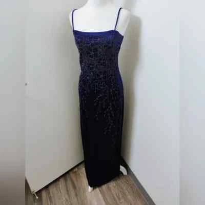 Maxi Vestido Vintage Años 90 Semilla Cuentas Floral Terciopelo Correa Espagueti Foto 1 de 4